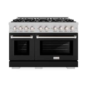 Select 48 in. 8-Burner Dual Fuel Range with Double Oven in Fingerprint Resistant Stainless Steel and Matte Black Door