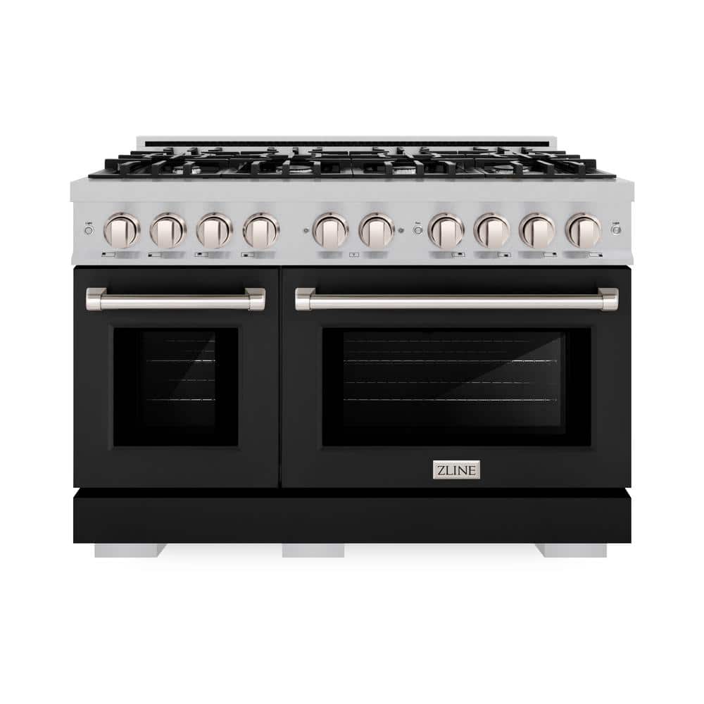 48 in. Select Double Oven Dual Fuel Range with 8 Burner Gas Cooktop in Satin Stainless Steel with Black Matte Doors price history on PriceWatchPro