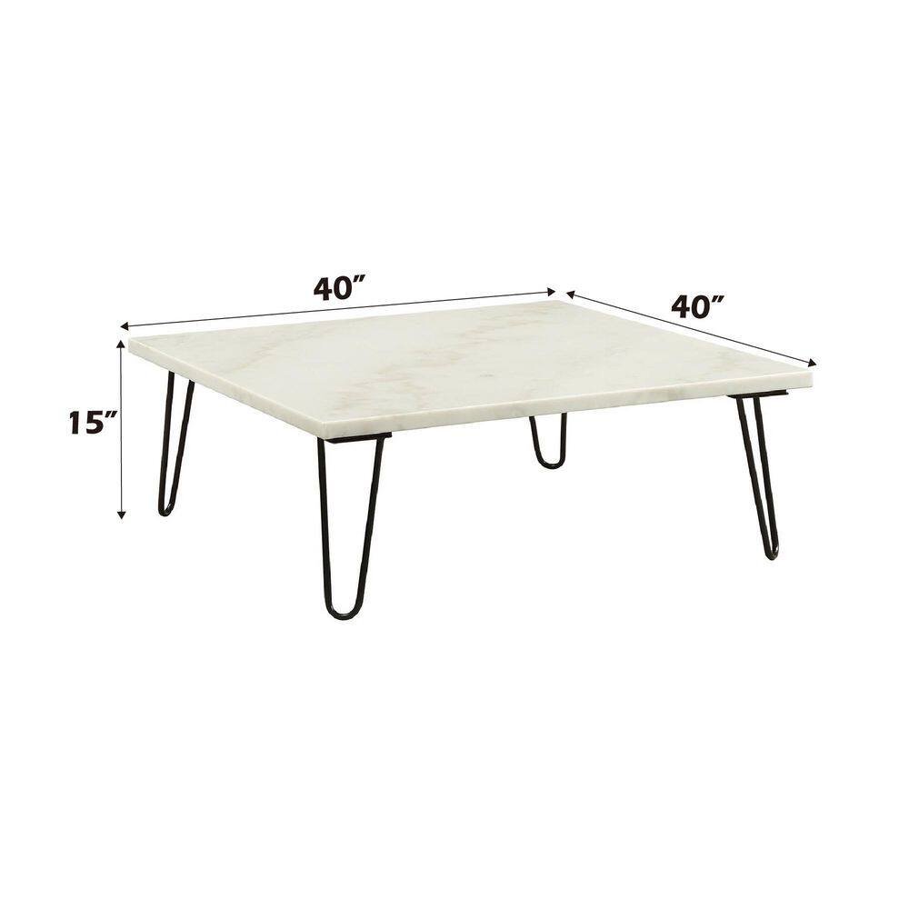 Telestis 40" Square White Marble Coffee Table with Storage
