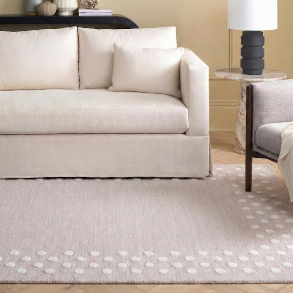 Martha Stewart 5 ft. x 8 ft. Light Gray/Ivory Border Dots Indoor/Outdoor Area Rug