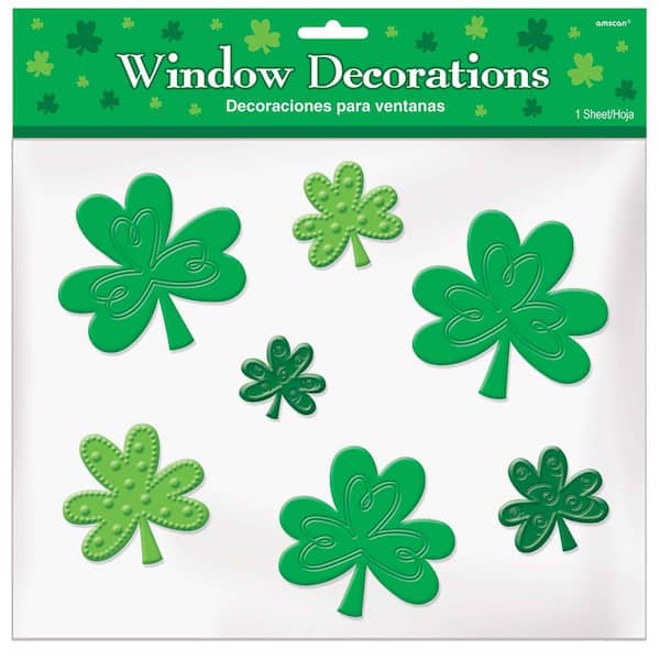 Amscan St. Patrick's Day Green Shamrock Gel Clings (4-Pack)
