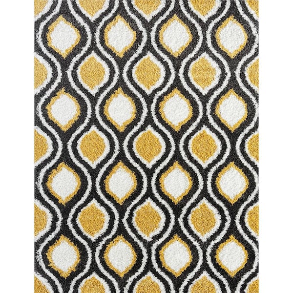 Tayse Rugs Uptown Shag Geometric Gold 4 ft. x 6 ft. Indoor Area Rug