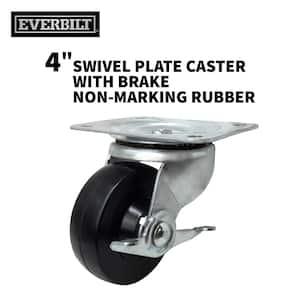 4 in. Black Soft Rubber and Steel Swivel Plate Caster with Locking Brake and 225 lbs. Load Rating