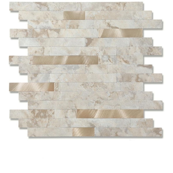 Ecru 12 in. x 12 in. PVC Composite Laminate Peel and Stick Backsplash Tile 10-Pack