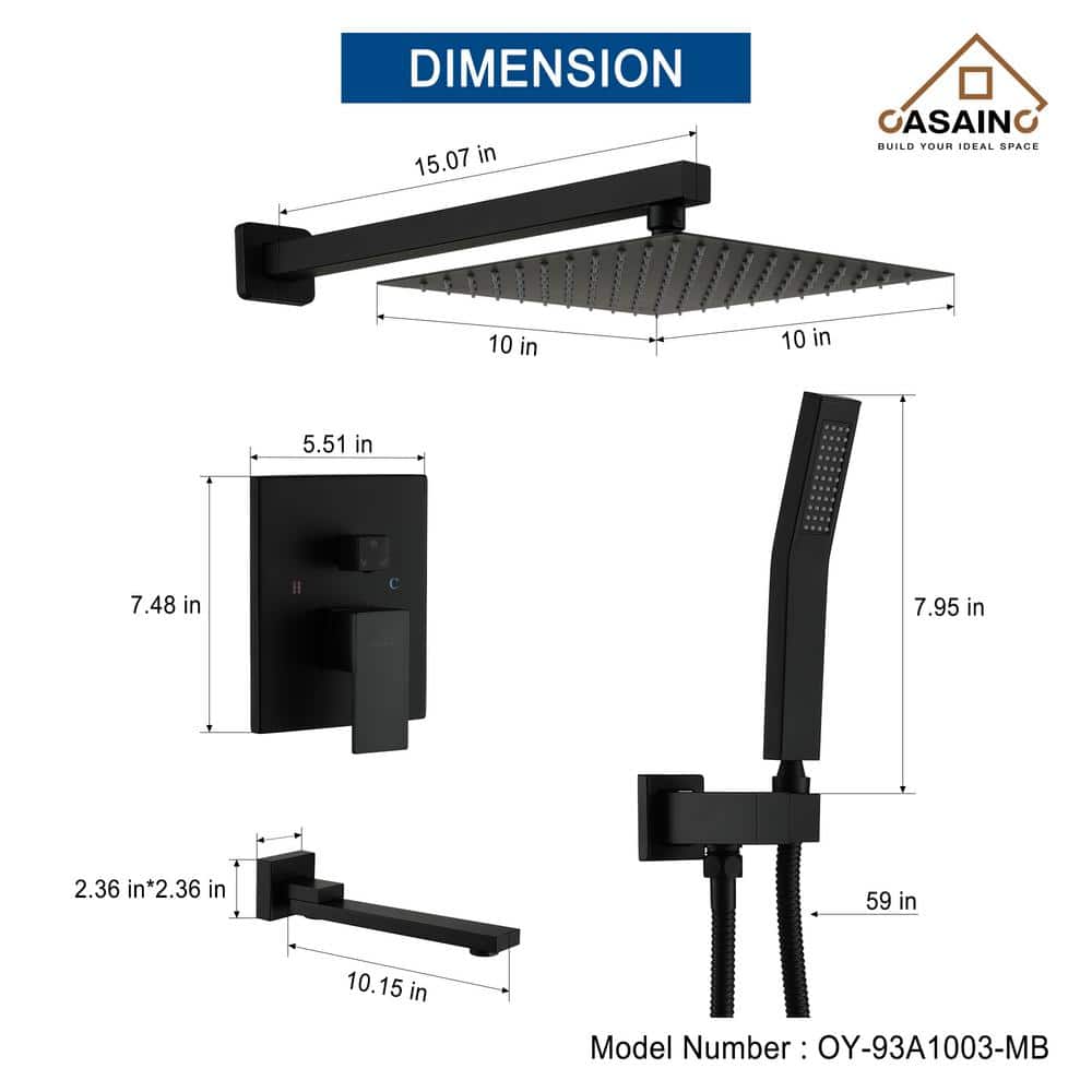 Matte Black Large Square Dual Rain Shower System