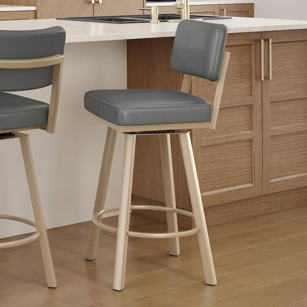 Amisco Alek 31 in. Shiny Charcoal Grey PVC / Gold Metal High Back Swivel Bar Stool