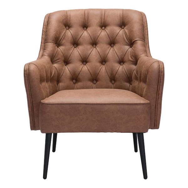 HomeRoots Brown Arm Chair Set of 1 with Tufted Cushions