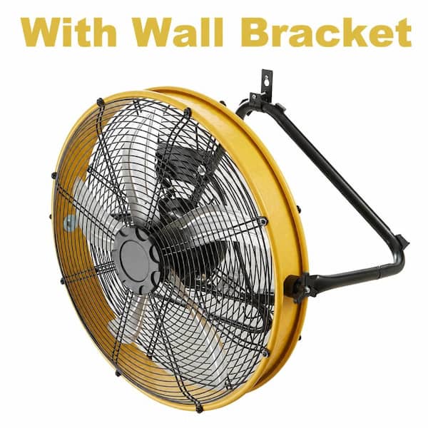 20 in. Yellow Shroud Floor Fan, 6300 CFM High Velocity Air Circulator, 1/4 HP IP44 Motor for Garage, UL Listed