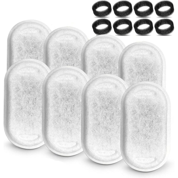 KIWDZFU Cat Water Fountain Filters 8 Filters with 8 Sponges Compatible with Stainless Steel Pet Fountain Replacement 8-Pack