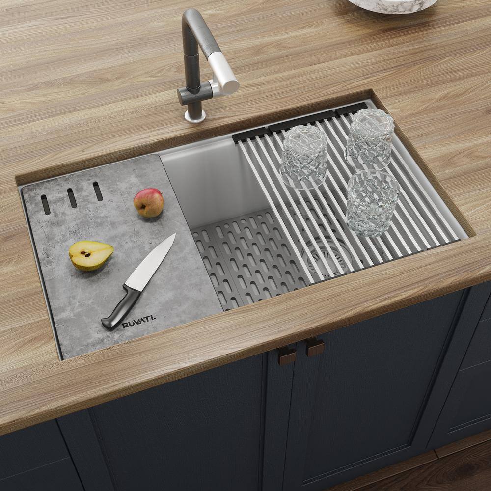 Arctic White Granite Composite Drop-In Workstation Sink