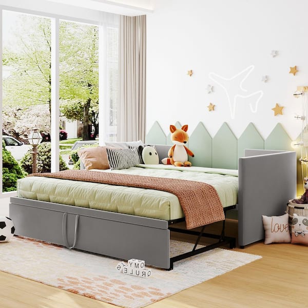 Gray Twin Size Daybed with Pop Up Trundle