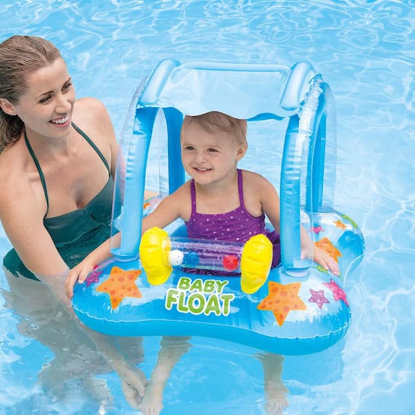 Baby Kids Swimming Boat Pool Inflatable Float Ring Raft w/ Sunshade Canopy Seat 