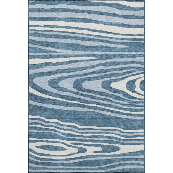 Mayfield Premium Machine Washable Abstract AMF974 Navy 5 ft. x 7 ft. 6 in. Area Rug