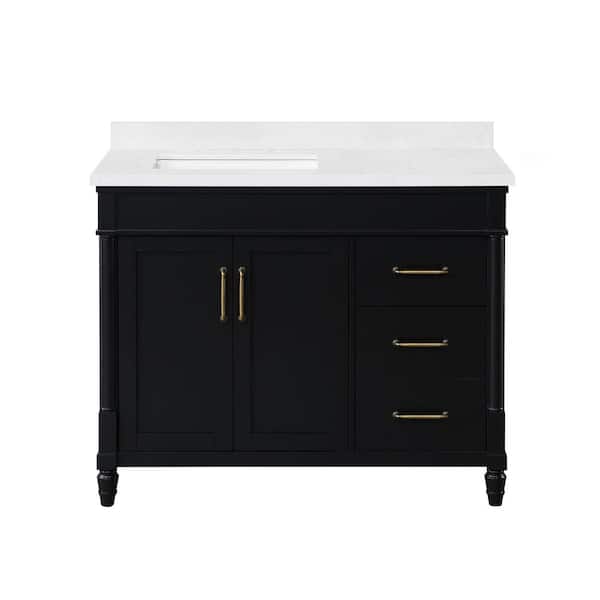 Salisbury 42 in. Single Sink Impress Black Bath Vanity with White Engineered Marble Top (Assembled)