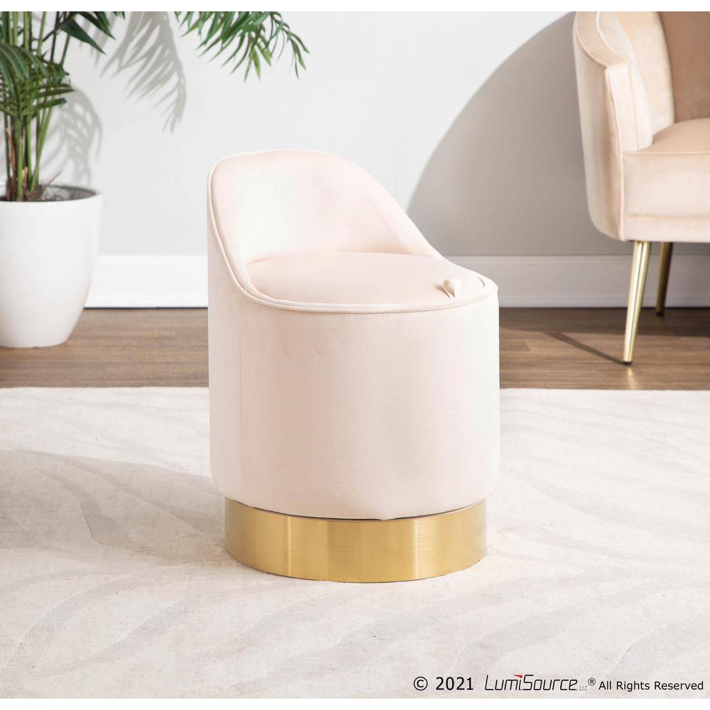 Luxurious White Velvet Vanity Stool with Gold Metal Base