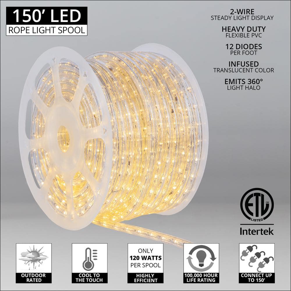 150ft Warm White LED Rope Light Spool with 1800 Lights
