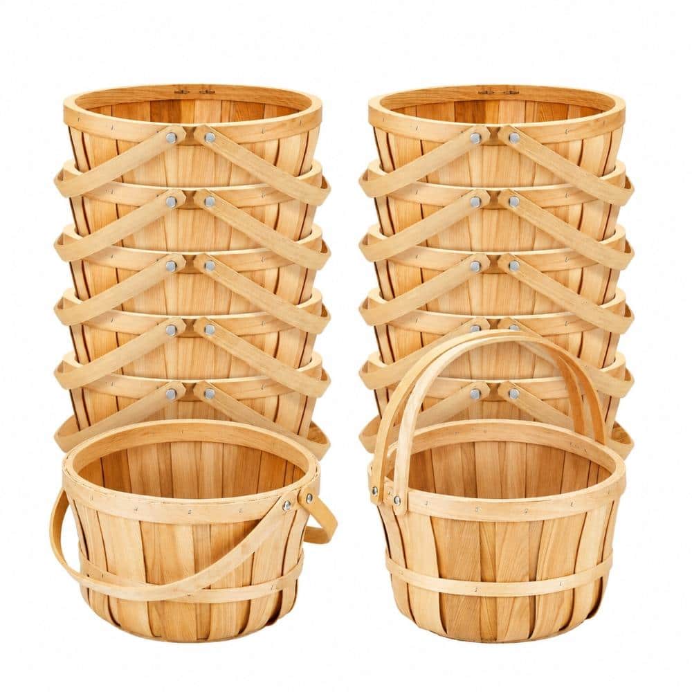 10-Pack 11 x 6.5 in Round Wooden Wicker Bushel Harvest Baskets with Handle for Farmers Market, Garden Storage price history on PriceWatchPro
