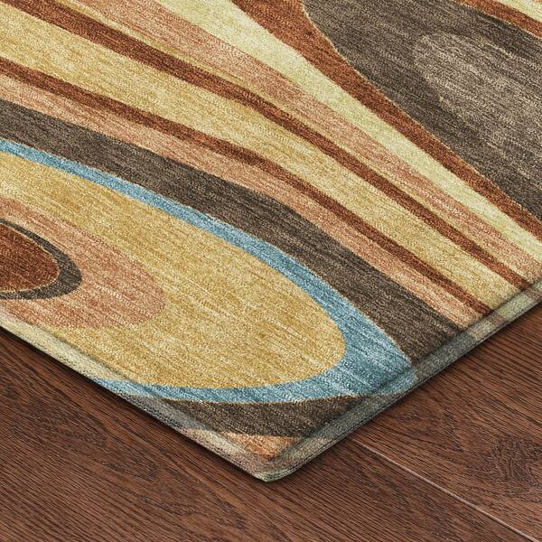 Mayfield Premium Machine Washable Abstract AMF2494 Gold 5 ft. x 7 ft. 6 in. Area Rug