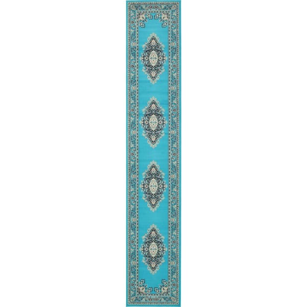 Unique Loom Reza Washington Turquoise 3' 0 x 16' 5 Runner Rug