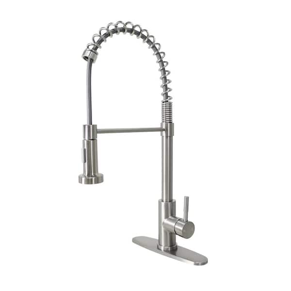 WASSERMAN FAUCETS Single Handle Pull-Down Kitchen Faucet with Spring Neck Dual Spray in Stainless Steel