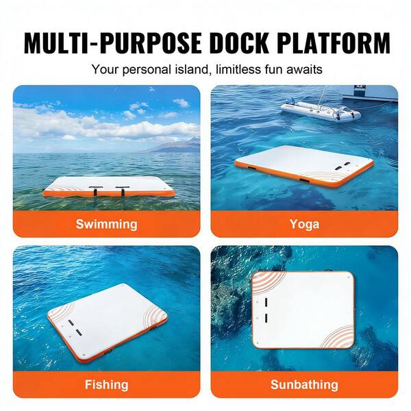 Yellow 8x6 FT Inflatable Floating Dock for Lakes - Thick, Non-Slip Swim