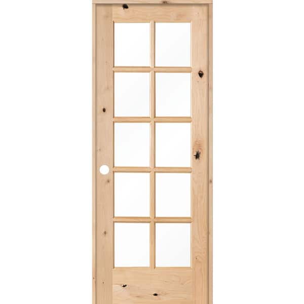 Krosswood Doors 32 in. x 80 in. Knotty Alder 10-Lite Low-E Insulated Glass Solid Right-Hand Wood Single Prehung Interior Door