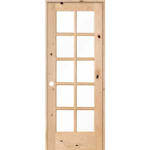 32 in. x 80 in. Krosswood French Knotty Alder 10-Lite Tempered Glass Solid Right-Hand Wood Single Prehung Interior Door