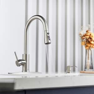 Single-Handle Kitchen Faucet with Pull Down Sprayer High-Arc Kitchen Sink Faucet with Deck Plate in Brushed Nickel
