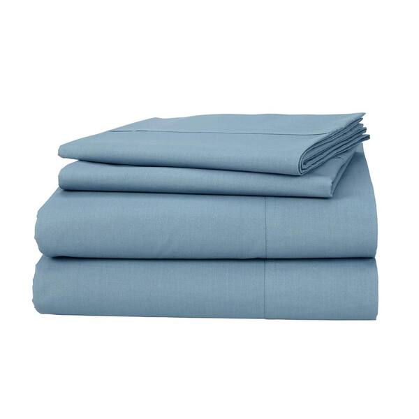 Cstudio Home by The Company Store Organic 3-Piece Dusty Blue Solid 200-Thread Count Cotton Percale Twin XL Sheet Set