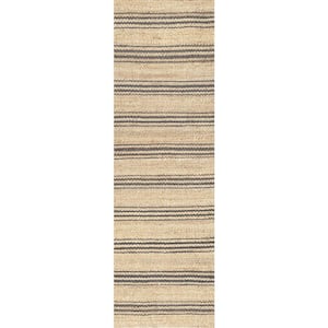 Sandy Geometric Stripes Natural 2 ft. 6 in. x 6 ft. Runner Rug