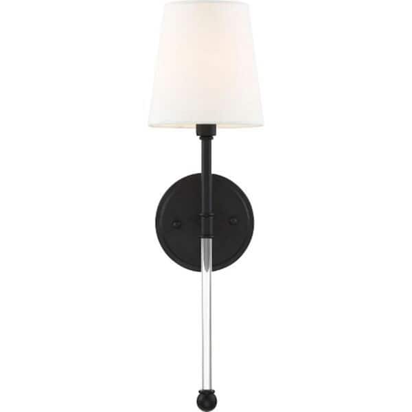 SATCO Olmstead 5.5 in. 1-Light Aged Bronze Wall Sconce with White Linen Shade