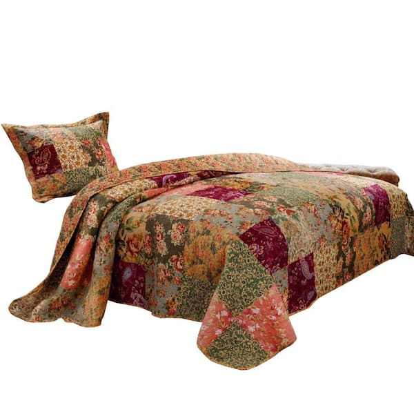 Benjara 2-Piece Multicolor Solid Twin Size Microfiber Quilt Set