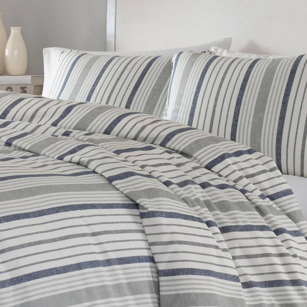 Slate Blue and Gray Cotton King Duvet Cover Set