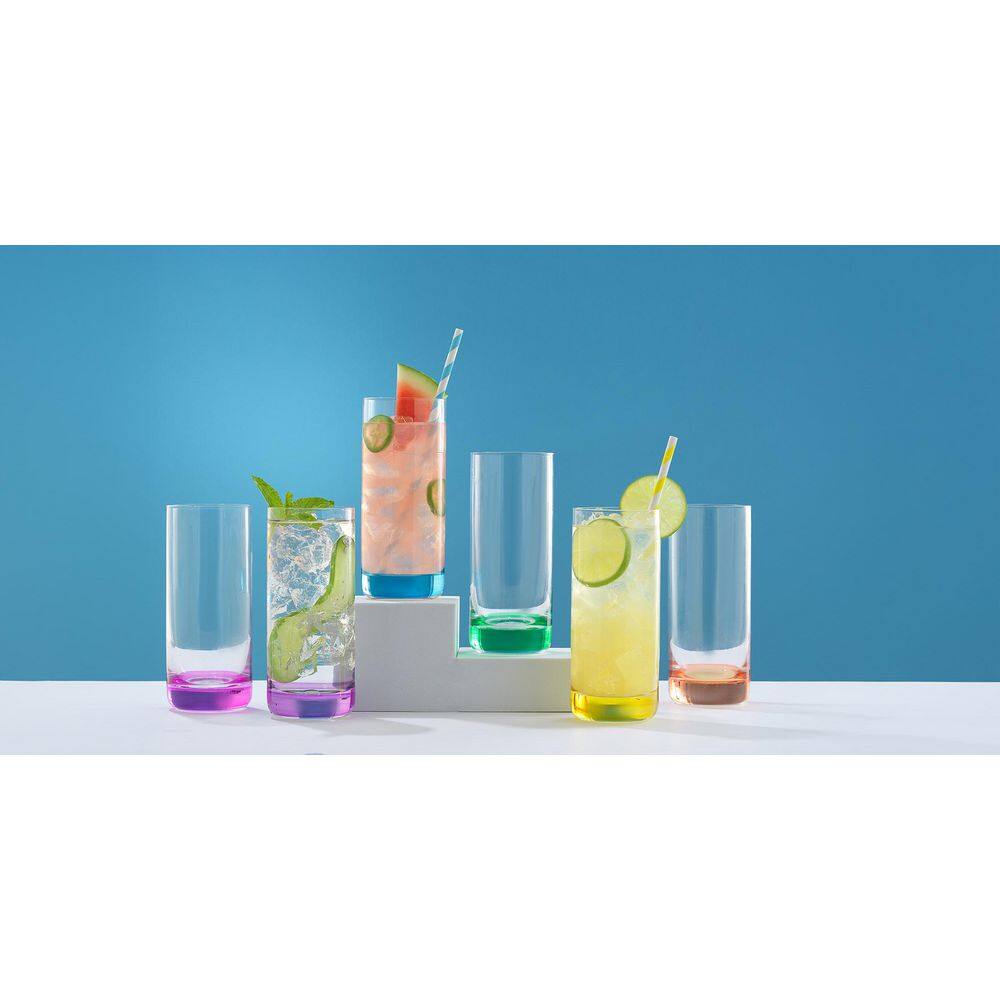 JoyJolt Hue 13oz Colorful Highball Drinking Glasses Set of 6