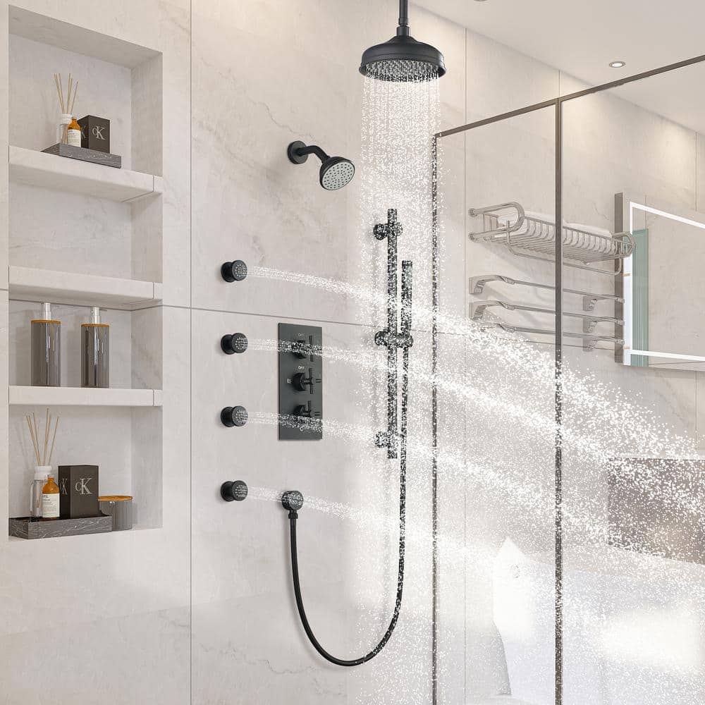 Matte Black Adjustable Dual Shower Head System with Body Jets