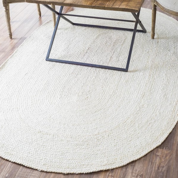 Rigo Chunky Loop Jute Off-White 2 ft. x 4 ft. Farmhouse Oval Rug