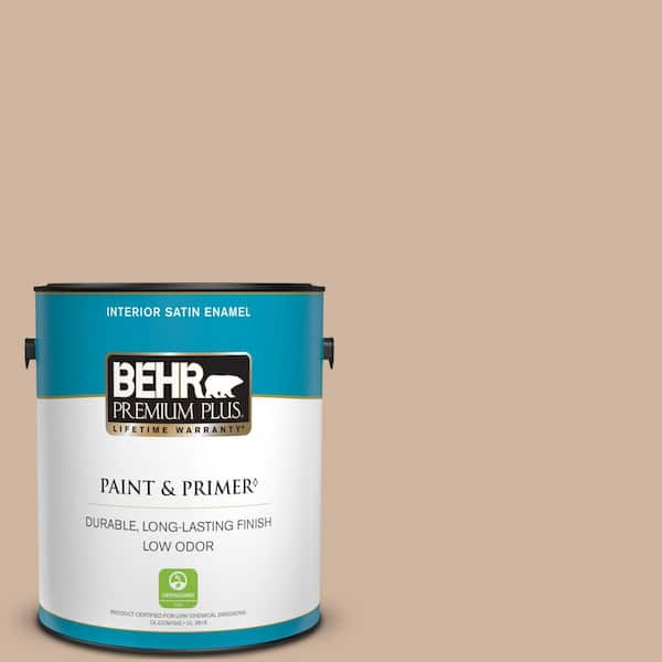 BEHR PREMIUM PLUS 1 gal. #BNC-01 Bauhaus Buff Satin Enamel Low Odor Interior Paint & Primer