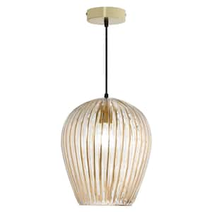 Chloe 40-Watt 1-Light Clear and Gold Dome Shaded Pendant Light with Clear Glass Shade