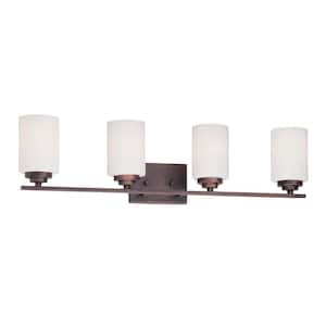 4-Light Rubbed Bronze Vanity Light with Etched White Glass