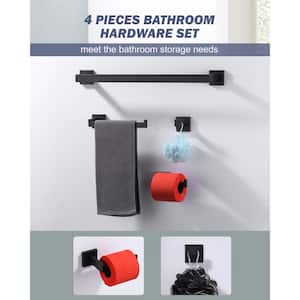 4-Piece Bath Hardware Set with Towel Bar Hand Towel Holder Toilet Paper Holder Towel Hook in Matte Black