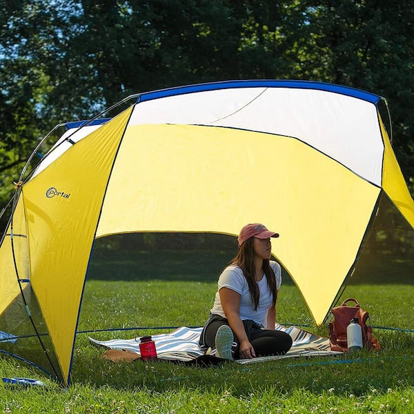 Yellow/Blue Portal 9' x 6' Easy-Up Sun Shelter with Carry Bag.