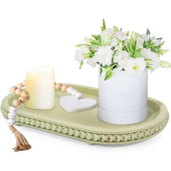 Unbranded 15 in. Green Oval Wood Decorative Tray (Set of 1)