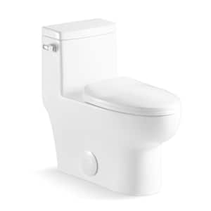 12 in. Rough-In 1-piece 1.28/1.1 GPF Single Flush Elongated Toilet in White Soft-Close Seat Included