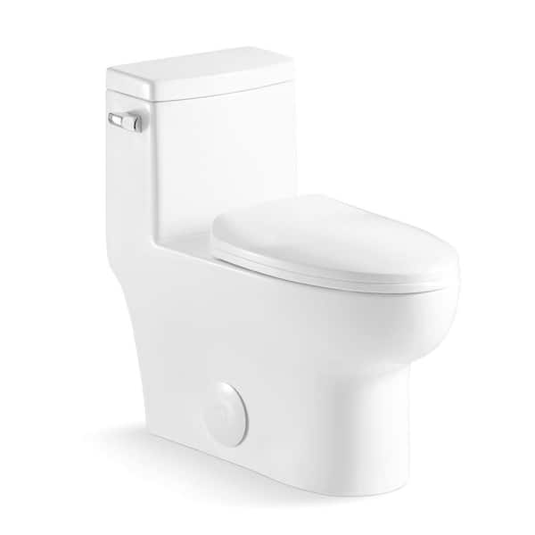 Sarlai 12 in. Rough-In 1-piece 1.28/1.1 GPF Single Flush Elongated Toilet in White Soft-Close Seat Included