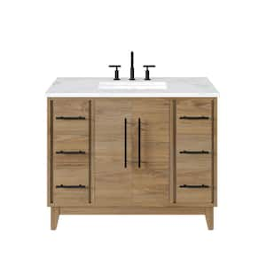 Graham 42 in. W x 22 in. D x 34 in. H Single Sink Freestanding Bath Vanity in Oak with White Arabescato Eng. Stone Top