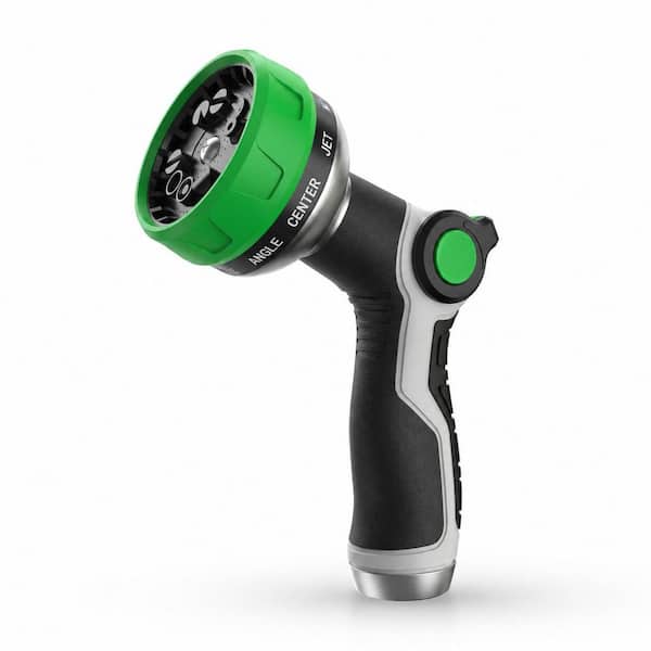 Green 10-Pattern Garden Hose Nozzle with Thumb Control and Non-Slip TPU Grip for Watering and Washing
