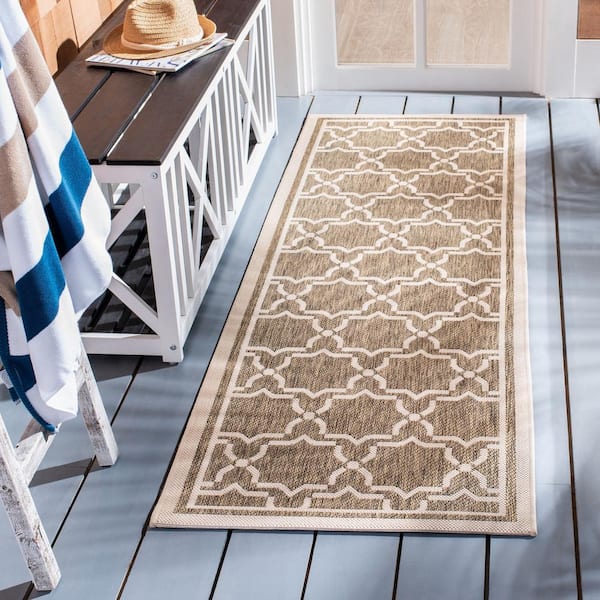 Courtyard Brown/Bone 2 ft. x 7 ft. Geometric Indoor/Outdoor Patio  Runner Rug