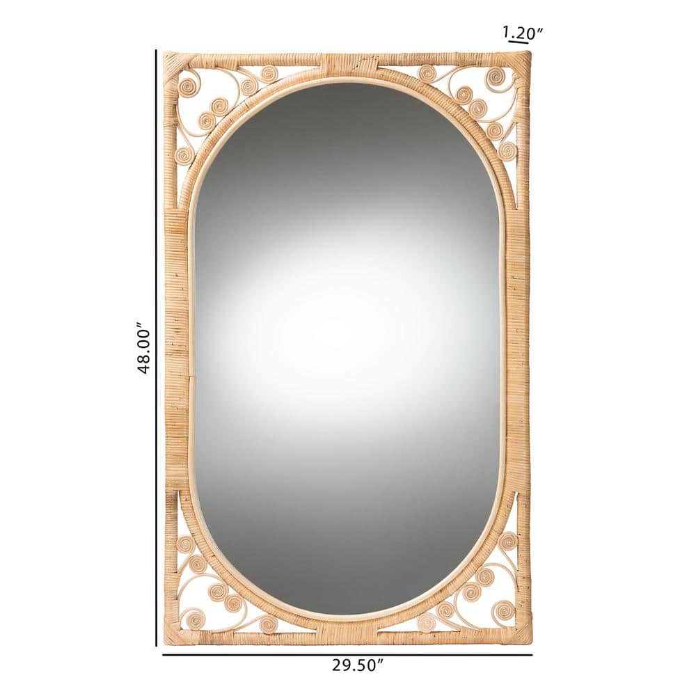 Isley Natural Brown Rattan Rectangular Bohemian Wall Mirror