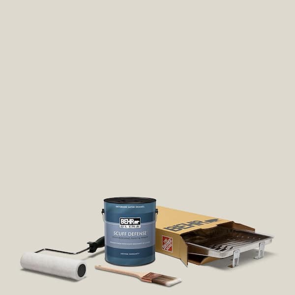 BEHR 1 gal. #N320-1 Campfire Ash Extra Durable Satin Enamel Interior Paint and 5-Piece Wooster Set All-in-One Project Kit