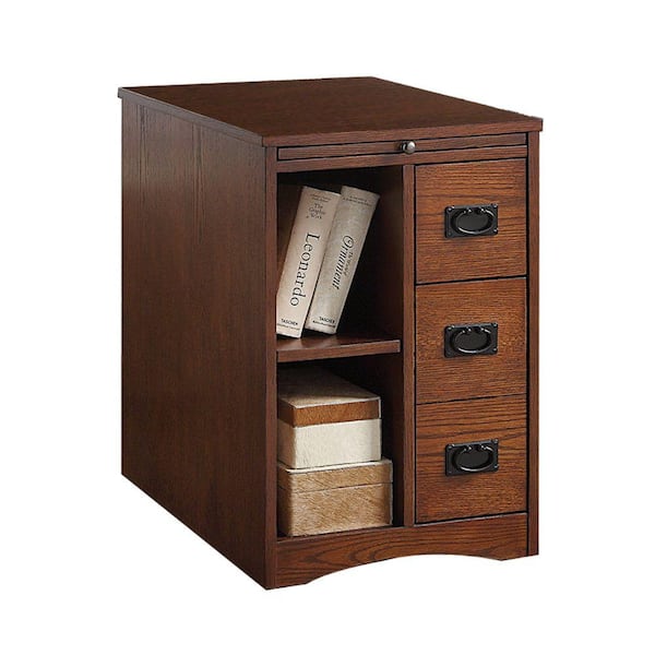 Benjara 24 in. Brown Square Wood End Table with 3-Drawers and Pull Out Tray